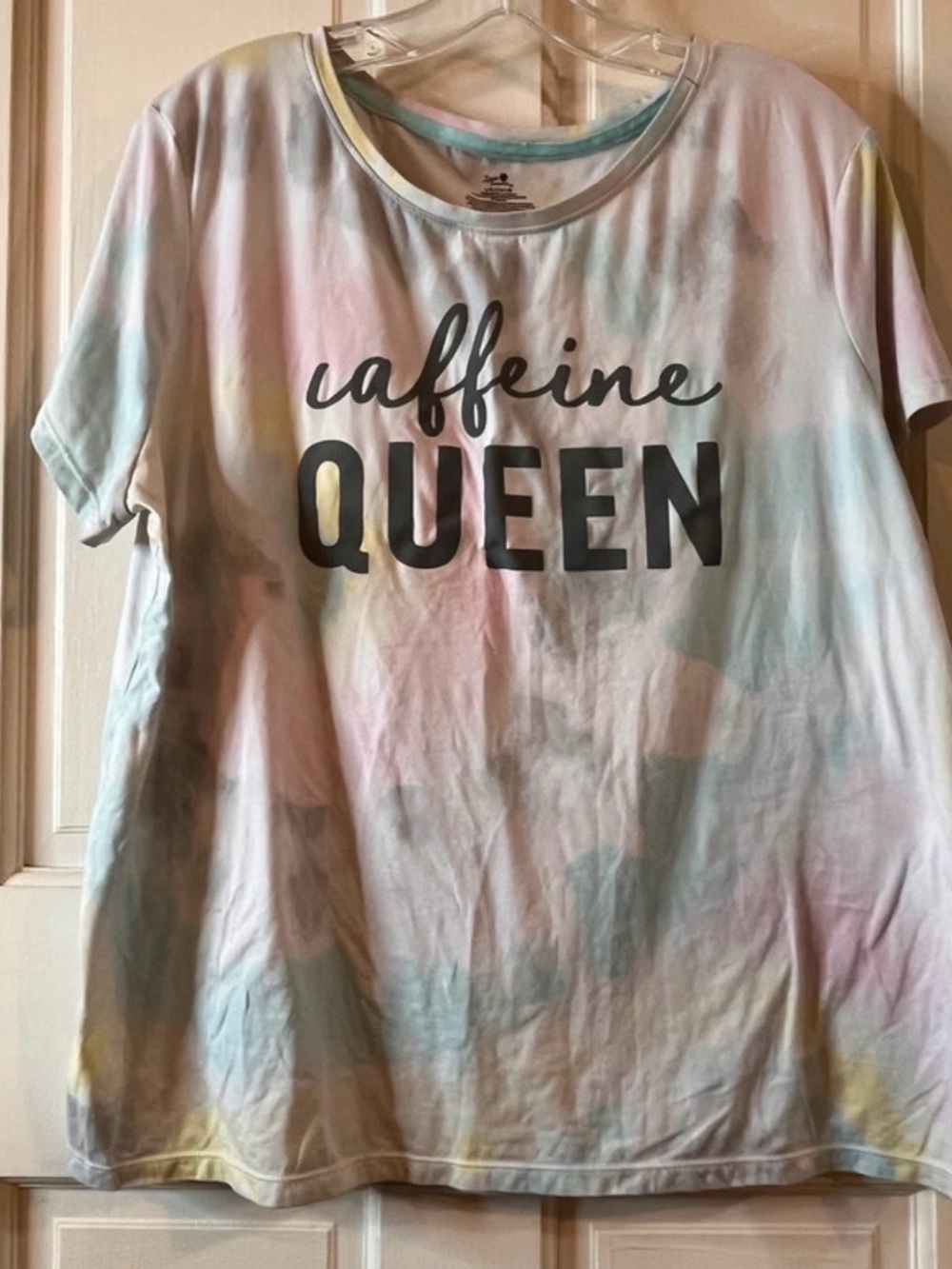 Secret Treasures Pastel Tie-Dye "Caffeine Queen" Short Sleeve Tee